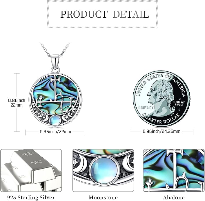 Witch Necklace 925 Sterling Silver Pentagram Triple Moon Pentacle Pendant Wiccan Pagan Jewelry Witchy Gifts for Women