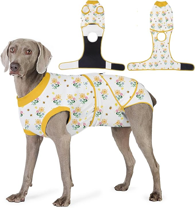 Recovery Suit for Dogs After Surgery, Professional Dog Surgical Suit for Female Spay, Male Neuter, E-Collar & Cone Alternative Dog Onesie for Abdominal Wounds Skin Disease, Yellow, XS