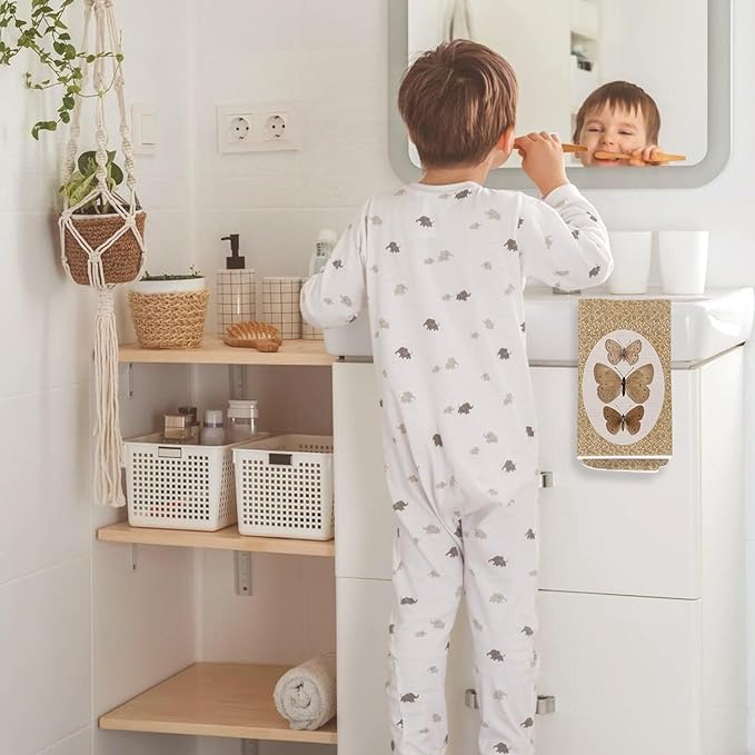 Vintage Butterfly Kitchen Towels, Cottagecore Neutral Butterfly Decorative Dish Tea Towels for Kitchen, Retro Insect Moth Hand Towels for Bathroom, 16x24 Inch