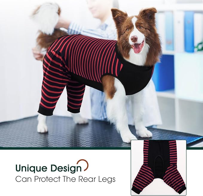 Kuoser Dog Recovery Suit, Anti Licking Dogs Rear Leg Sleeve, Abdominal Dog Surgical Suit with Pants Cover Protect Wounds, Dogs Elbow Protector Soft Pet Surgery Onesie Cone Alternative, Red L