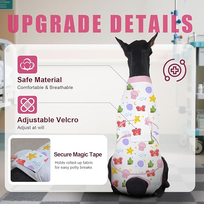 Recovery Suit for Dogs After Surgery, Professional Dog Surgical Suit for Female Spay, Male Neuter, E-Collar & Cone Alternative Dog Onesie for Abdominal Wounds Skin Disease, Jellyfish, M