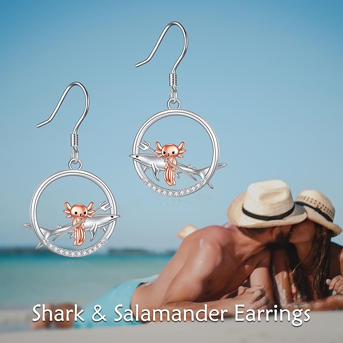 YFN Cat Earrings for Women Sterling Silver Shark Dangle Earrings Cat Jewelry Gifts for Women Cat Lover Shark Jewelry for Shark Lover