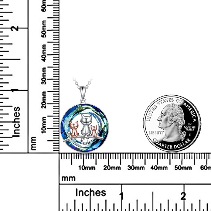 POPLYKE Cat/Family Cat Necklace for Women 925 Sterling Silver Celtic Moon Cat Wiccan Jewelry for Wife