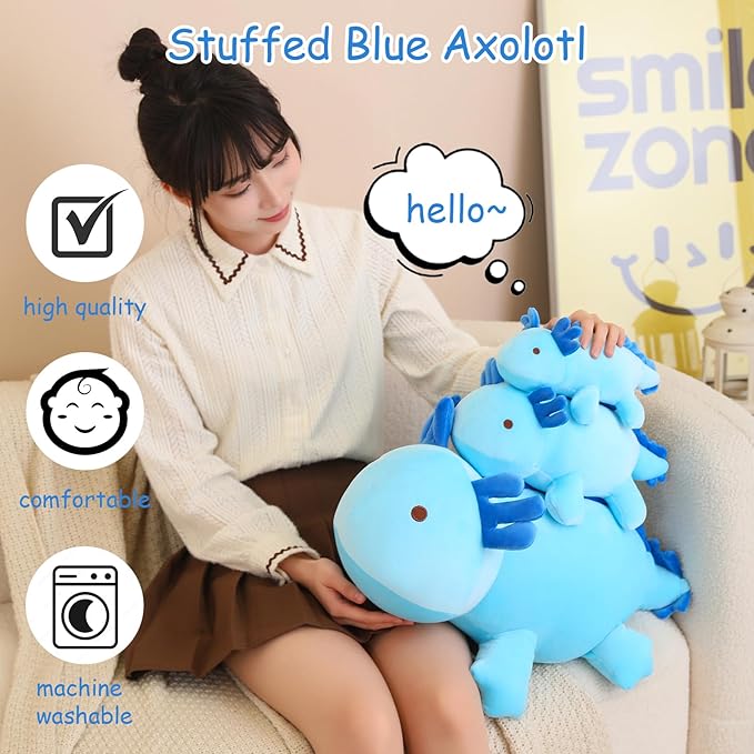 SQEQE Weighted Axolotl Plush Toy, Blue Axolotl Stuffed Animals Cute Plush Pillow, Kawaii Weighted Stuffed Animals Gifts for Girls & Boys Blue 9.8 Inch, 0.8 Lbs