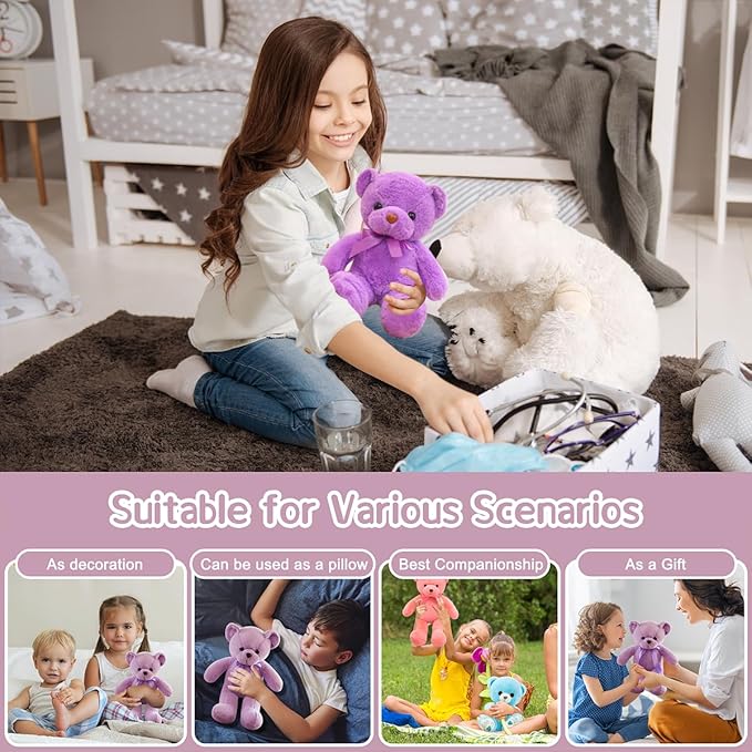Purple Teddy Bear Stuffed Animals 13" Soft Cuddly Stuffed Teddy Bear Plush Toys Cute Birthday Mother's Day Valentine’s Day Wedding Graduation Party Gifts for Kids