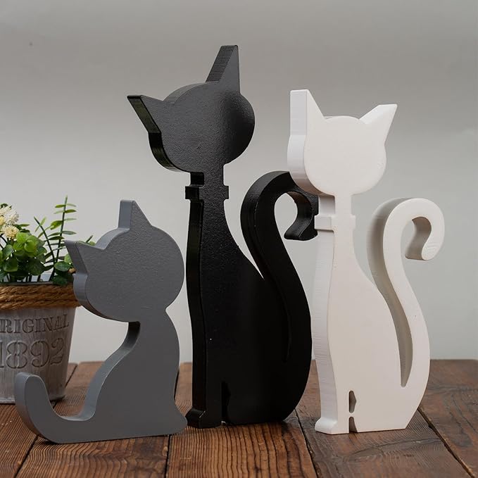 3PCS Halloween Cat Decorations Standing Cat Figurines,Gifts for Cat Lovers Women Kids,Black Cat Halloween Tabletop Decor, US-CAT-3
