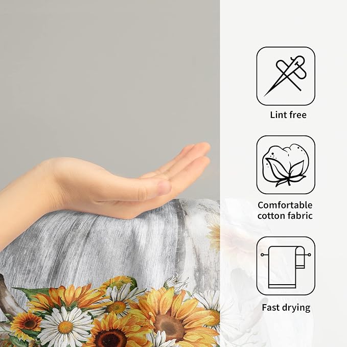 Vintage Sunflower Hand Towel Set of 2 Farm Cow Face Towels Cotton Soft Absorbent Kitchen Dishcloth Washcloths for Bathroom Home Gym