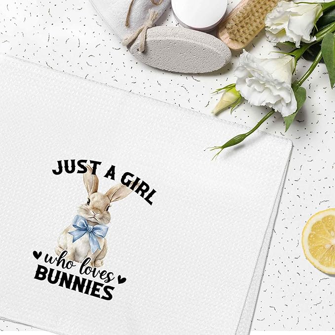 Just a Girl Who Loves Bunnies Kitchen Towels Decorative Gifts for Rabbit Lovers Women 16x24, Rabbit Dish Towel Cloths Dishcloths Tea Towel, Easter Bunny Bathroom Kitchen Hand Towel Decor