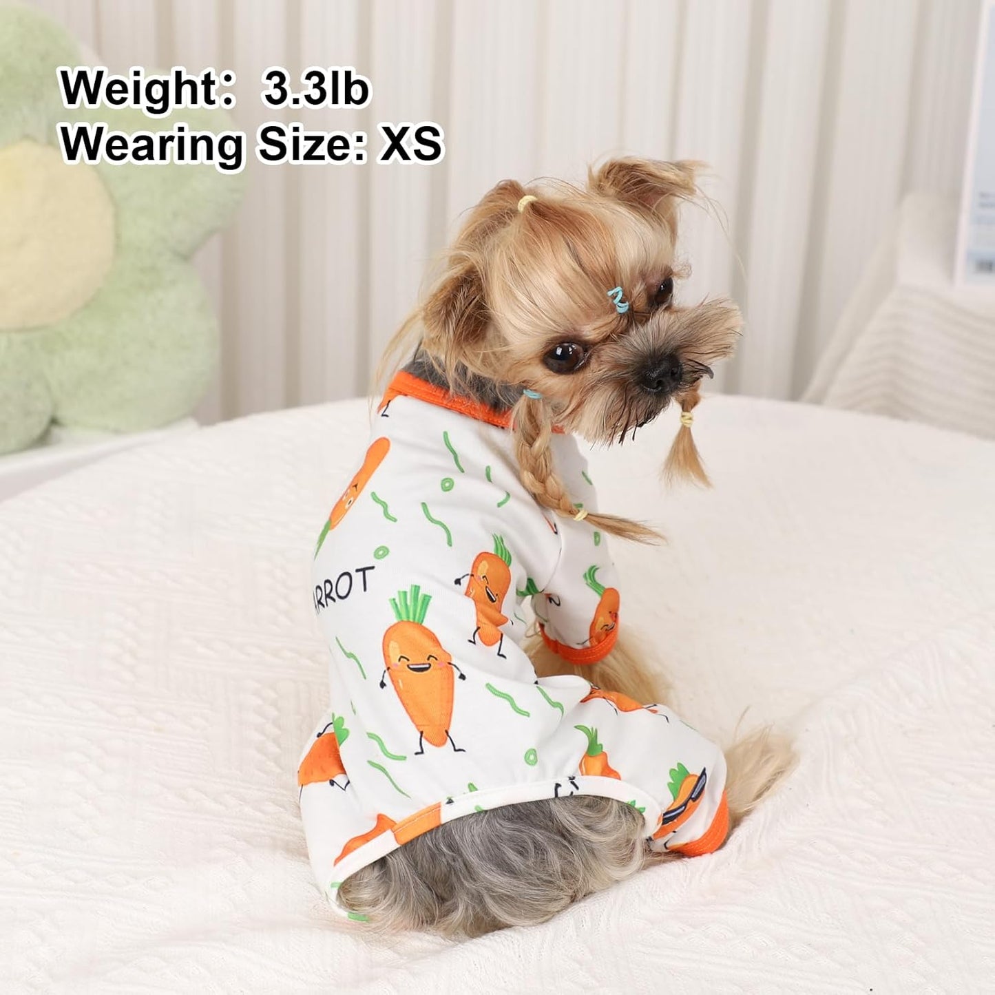 Dog Pajamas Pjs Spring Summer Dog Clothes for Small Dogs Girl - Boy - Small Size Dogs, Soft Stretchy Puppy Clothes Doggie Onesies Cat Pet Jammies Outfit, Carrot, XS