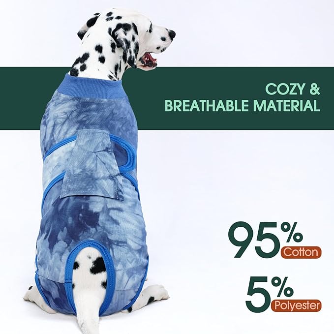 Kuoser Dog Surgery Recovery Suit, Anti Licking Pet Surgical Suit for Dogs Male Neuter, Female Dog Surgery Suit for Spay Subsititute E-Collar Cone, Dogs Body Suits After Surgery Blue Tie Dye 2XL