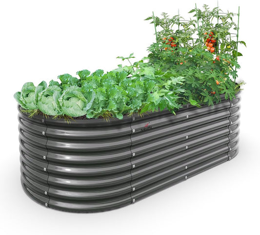 A ANLEOLIFE 6X3X2 ft Galvanized Raised Garden Beds Outdoor, Oval Large Metal Deep Root Planter Box for Planting Vegetables Flowers Herb, Anti-Rust & Easy-Setup, Quartz Grey