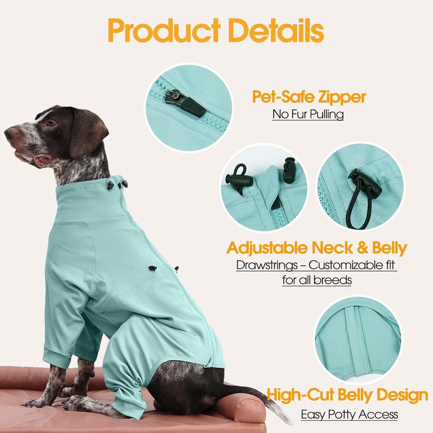 Dog Pajamas with Zipper Back, Adjustable Long Sleeve Pjs for Small Dogs, Anti-Licking Recovery Suit for Dogs After Surgery, Comfy Pet Onesie Outfit for Cocker Spaniel, French Bulldog, Green M