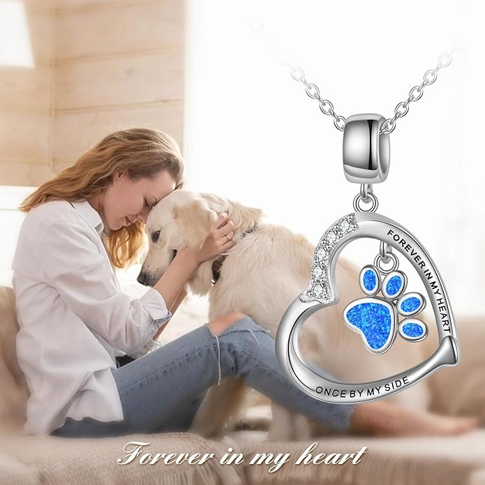 YFN Paw Print Necklace Sterling Silver Dog Cat Charms Pendant Cremation Jewelry Cat Dog Memorial Gifts for Women Girls