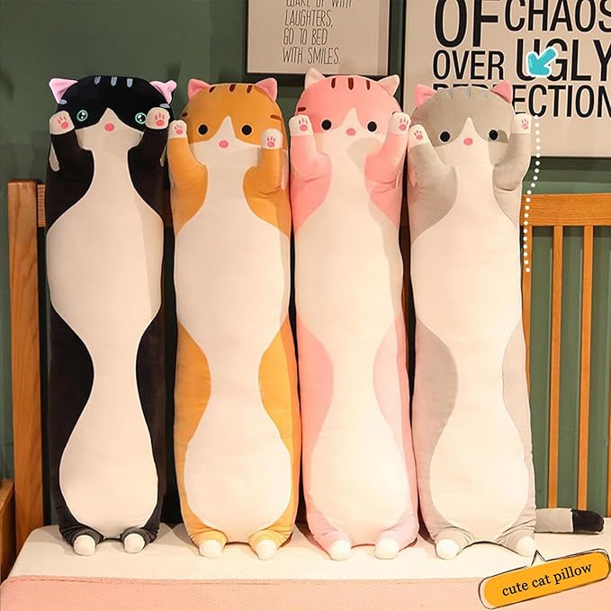 Long Cat Plush Pillow Soft Cat Hugging Pillow Stuffed Animal Pillow Cute Kitty Sleeping Throw Pillow Gift for Kids(90cm/35.43inch,Yellow