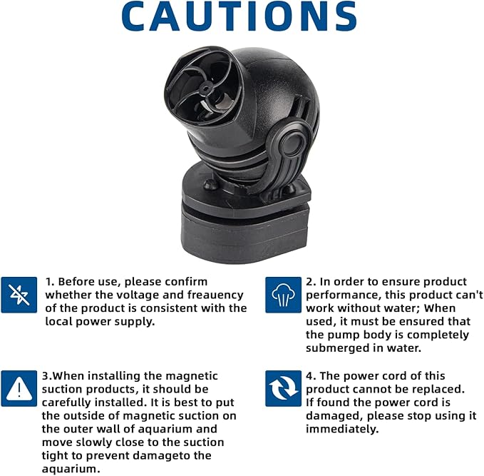 FREESEA Aquarium Powerhead Wave Maker: 1050 GPH Circulation Wavemaker Pump - 360° Adjustable Power Head with Magnetic Suction for 1-55 Gallon Fish Tank | Saltwater | Freshwater