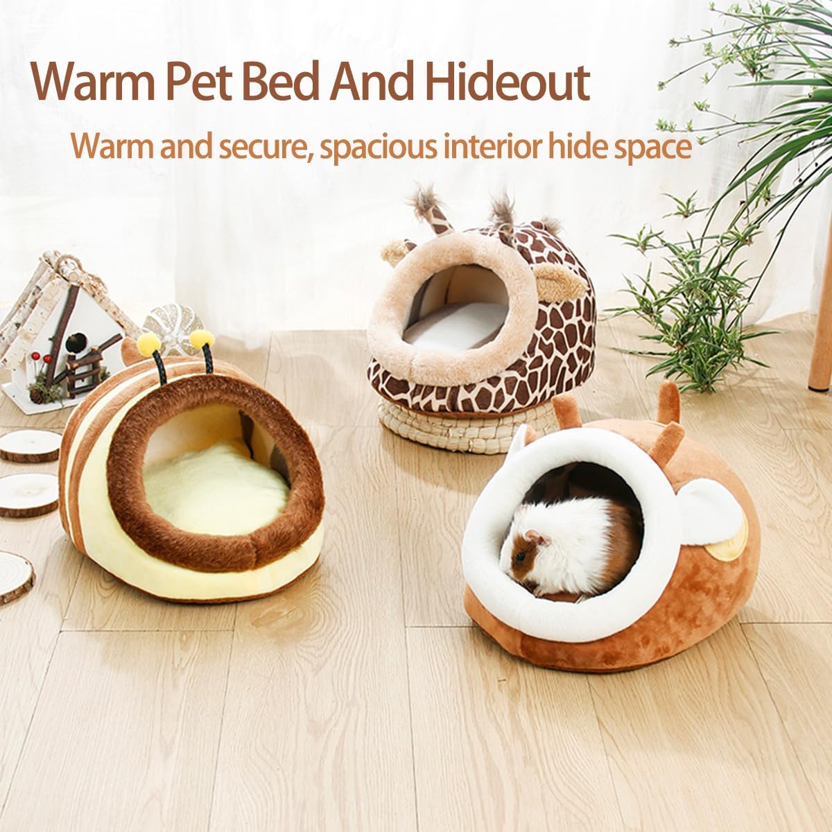 Guinea Pig Rat Bed Hideout for Rat Bearded Dragon Hedgehog Ferret to Sleep and Hide, Guinea Pig Cage Accessories Habitat Décor (Large, 2.Giraffes)