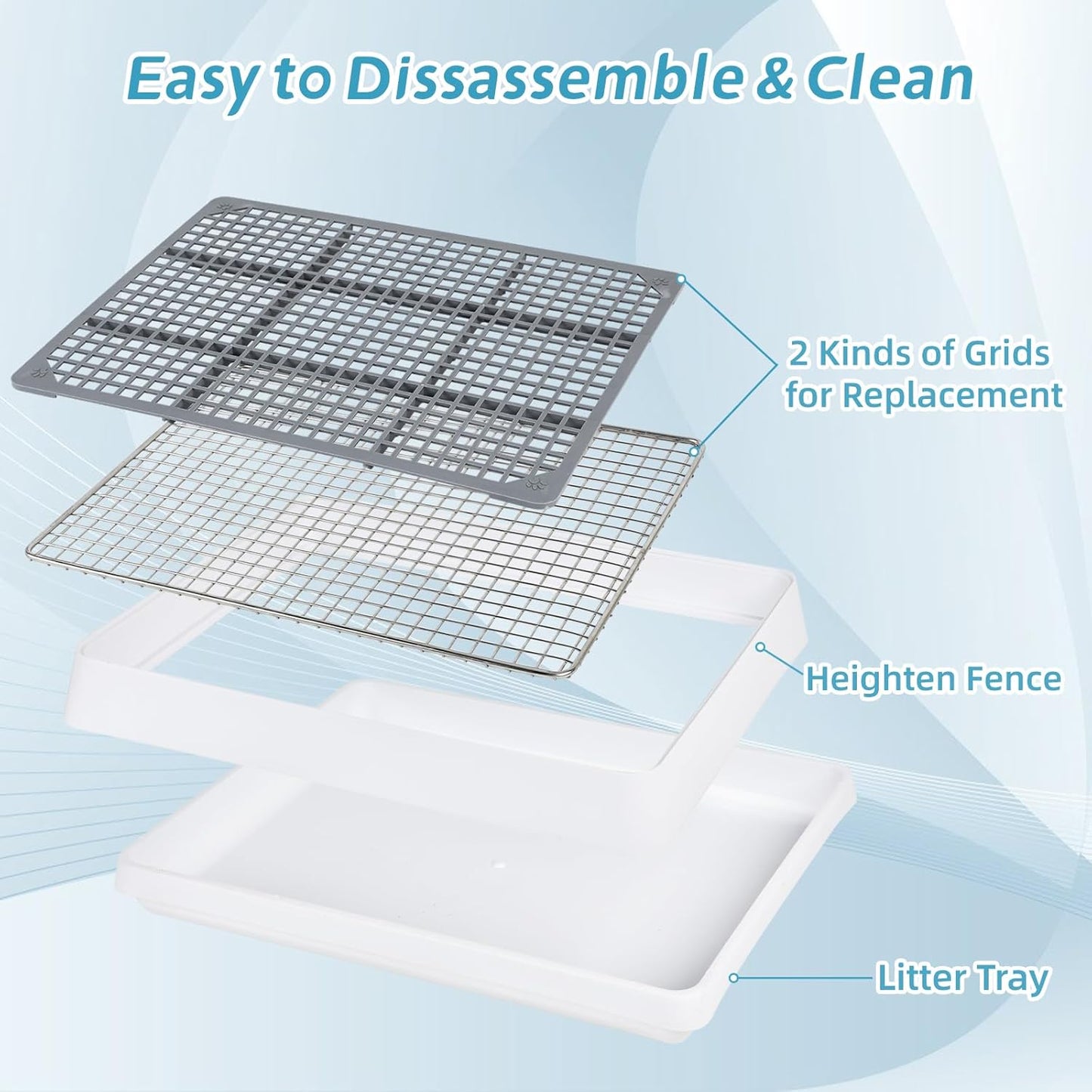 FHTONGE Bunny Litter Pan for Cage Corner with Steel Grid Holes, Rectangula Rabbit Litter Box Pet Toilet for Rat Chinchilla Hedgehog Hamster Ferret Guinea Pig, Small Animals Potty Trainer Tray