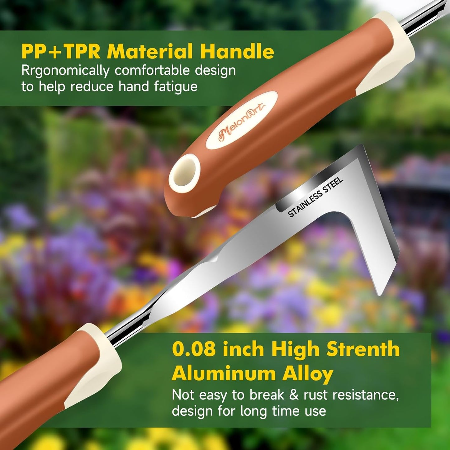 MelonArt Garden Tool Set,10 Pcs Heavy Duty Gardening Hand Tool Kit for Women Aluminum with Non Slip Ergonomic Handle, Storage Tote Bag and Gardening Gloves, Ideal Gifts for Women and Men