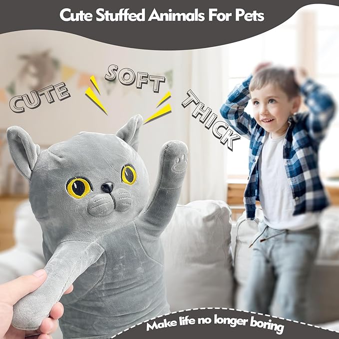 Long Cat Plush Pillow, 35.4in Cute Gray Cat Plushie Stuffed Animals Body Pillow, Kawaii Kitten Soft Plushie Doll Toy Birthday Gift for Kids Girlfriend