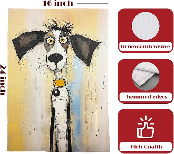Whimsical Dog Hand Towels - Kitchen and Bathroom Decor, Dish Towels for Dog Lovers, Mom Gifts, 16x24 Inches Set of 4