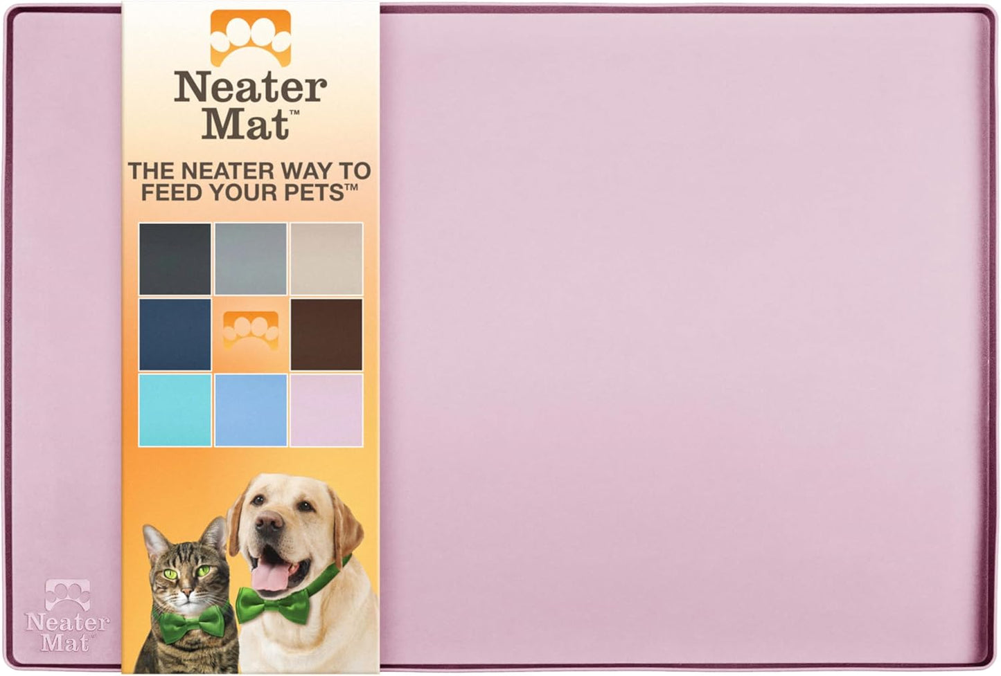 Neater Pet Brands Neater Mat Pet Mats for Food and Water, Cat & Dog Bowl Mat Waterproof Silicone, Feeding Tray, Dog Food Mats for Floors, Placemat w/Raised Edge for Under Bowls, 24" x 16", Light Pink