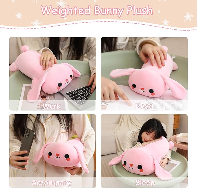 SQEQE Weighted Bunny Plush, Weighted Bunny Stuffed Animal, Cute Plushies Soft Pink Pillow Toy Gift for Kids Adults 23.6 Inch, 3.1 Lbs