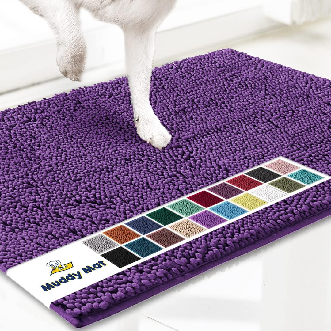 Muddy Mat® Original Dog Door Mat for Muddy Paws, Super Absorbent Microfiber, Non-Slip Washable Pet Rug, Quick Dry Chenille Entryway Carpet, Machine Washable Indoor Outdoor mat, Purple 48"x60"