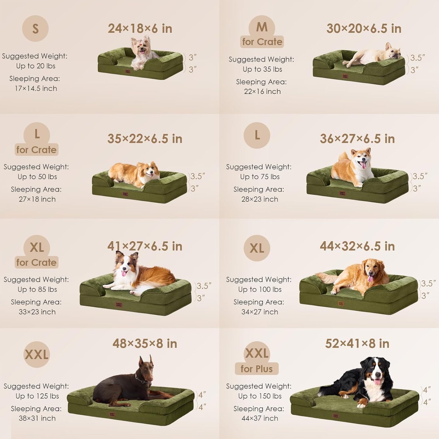 EHEYCIGA Orthopedic Dog Beds for Extra Large Dogs 44x32Inch, Waterproof Memory Foam XL Pet Bed with Sides, Non-Slip and Egg-Crate Foam Big Dog Couch Bed with Washable Removable Cover, Olive Green