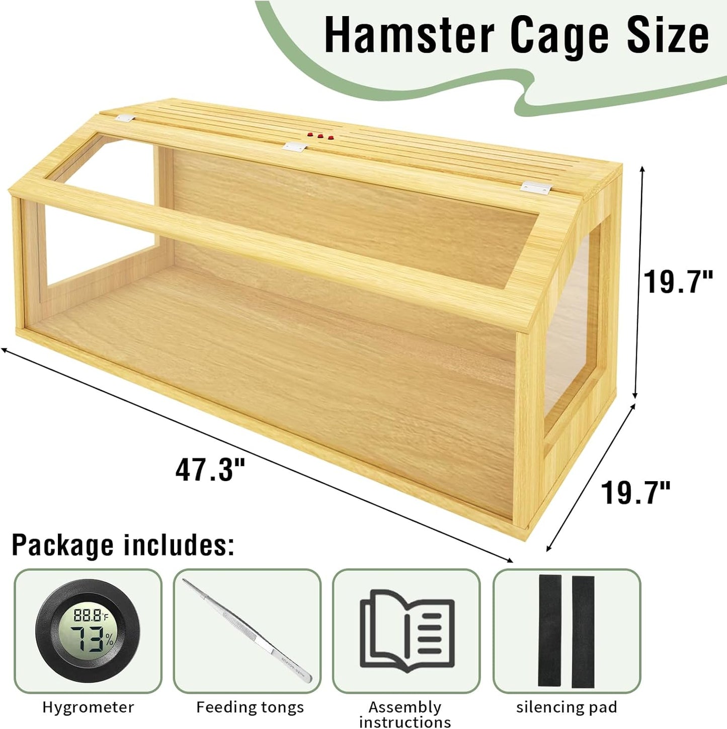 48" Large Hamster Cage, Chewproof Gerbil Cages and Habitats, Openable Top Roof Window with Silencing Pad, Wooden Guinea Pig Cage for Small Animals, Dwarf and Syrian Hamster, 40 x 20 x 20 Inches