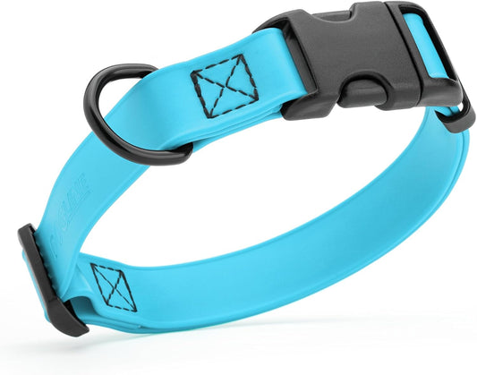 Dogline Biothane Waterproof Dog Collar with Quick Release Buckle Strong Coated Nylon Webbing with Odor- Proof for Easy Care Easy to Clean Fits Small Medium Large Dogs, Cyan Blue 3/4" W 12-19" L