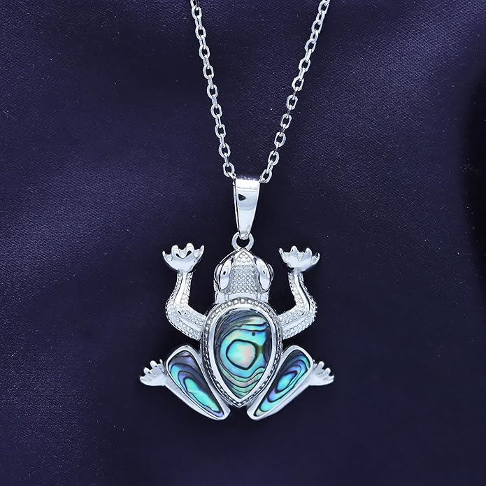 AFFY Abalone Shell Animal (Starfish, Dolphin, Seahorse, Frog, Dragonfly, Whale Tail, Turtle) 14K White Gold Over Sterling Silver Pendant Necklace Jewelry Gift For Her