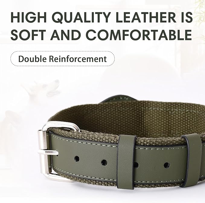AirTag Dog Collar Soft Leather Webbing Dog Collar for AirTag Provides Double Protection for Small Medium and Large Dogs(Green,S)