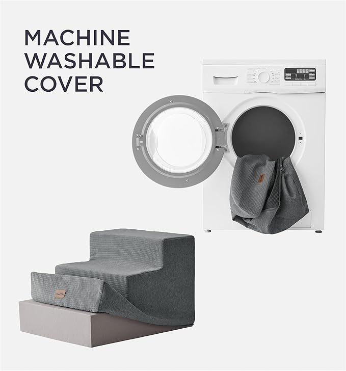 Made4Pets Dog Stairs for Small Dogs, Extra Wide Dog Steps for Bed Couch Sofa and Chair, 35D Foam Pet Steps for Small Dogs and Cats, Non-Slip Bottom Pet Stairs, Grey, 3 Steps