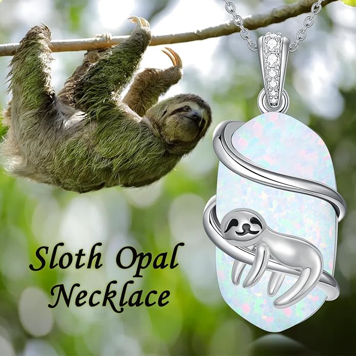 Opal Mama Bear/Panda/Cat/Koala/Sloth/Cardinal/Unicorn Necklace 925 Sterling Silver Opal Animal Pendant Jewelry Birthday Gifts Women Her Mom