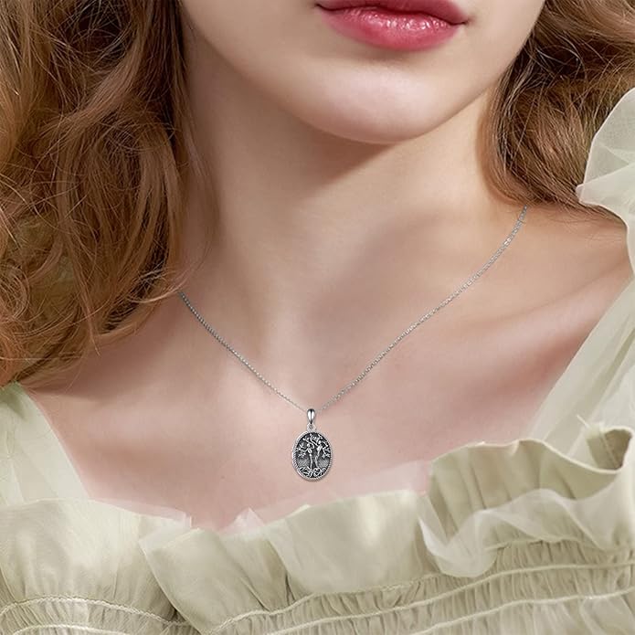 ONEFINITY Tree of Life Locket Necklace Sterling Silver Locket Necklace That Holds Pictures Tree of Life Locket Pendant for Women Wife Girlfriend