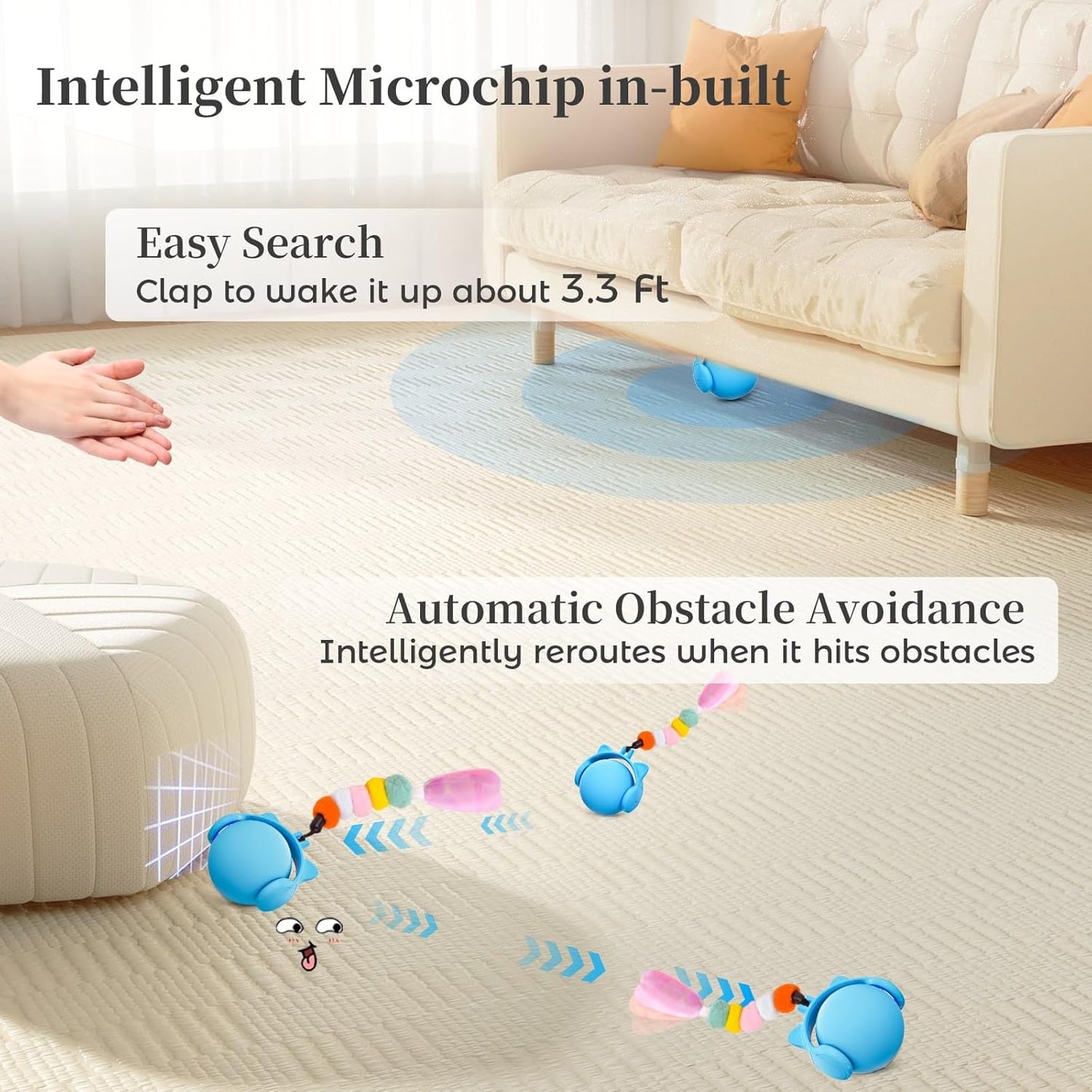 ORSDA Cat Toys for Indoor Cats, New Intelligent Voice Timing Touch Control Cats Ball, Simulate Mouse Sound Kitten Toy, Automatic Interactive Moving Cat Toy for All Ages