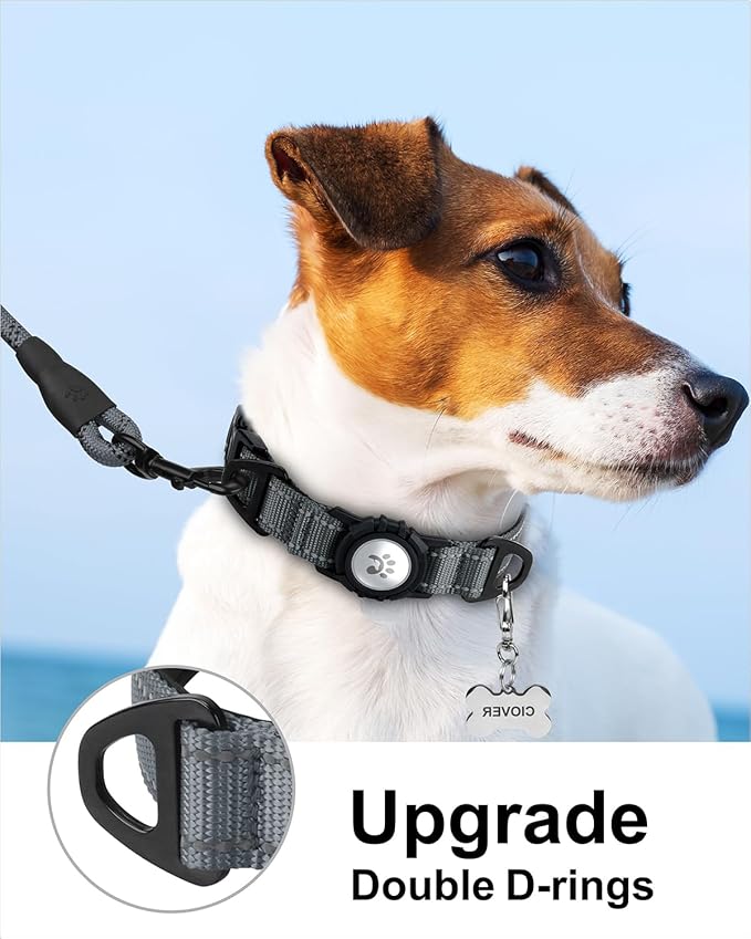 TagME Airtag Dog Collar,Waterproof Reflective Pet Collar with Airtag Holder,Soft Padded and Double D-Rings for Puppy,Grey