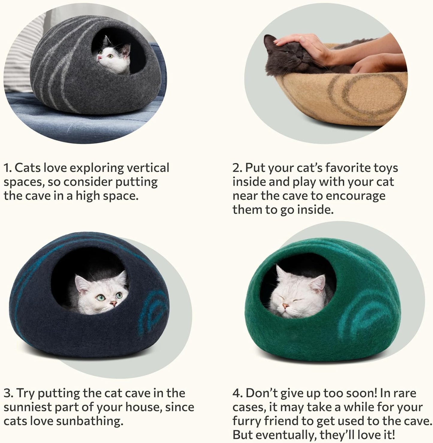 MEOWFIA Premium Felt Cat Bed Cave - Handmade 100% Merino Wool Bed for Cats and Kittens (Large, Slate Grey)