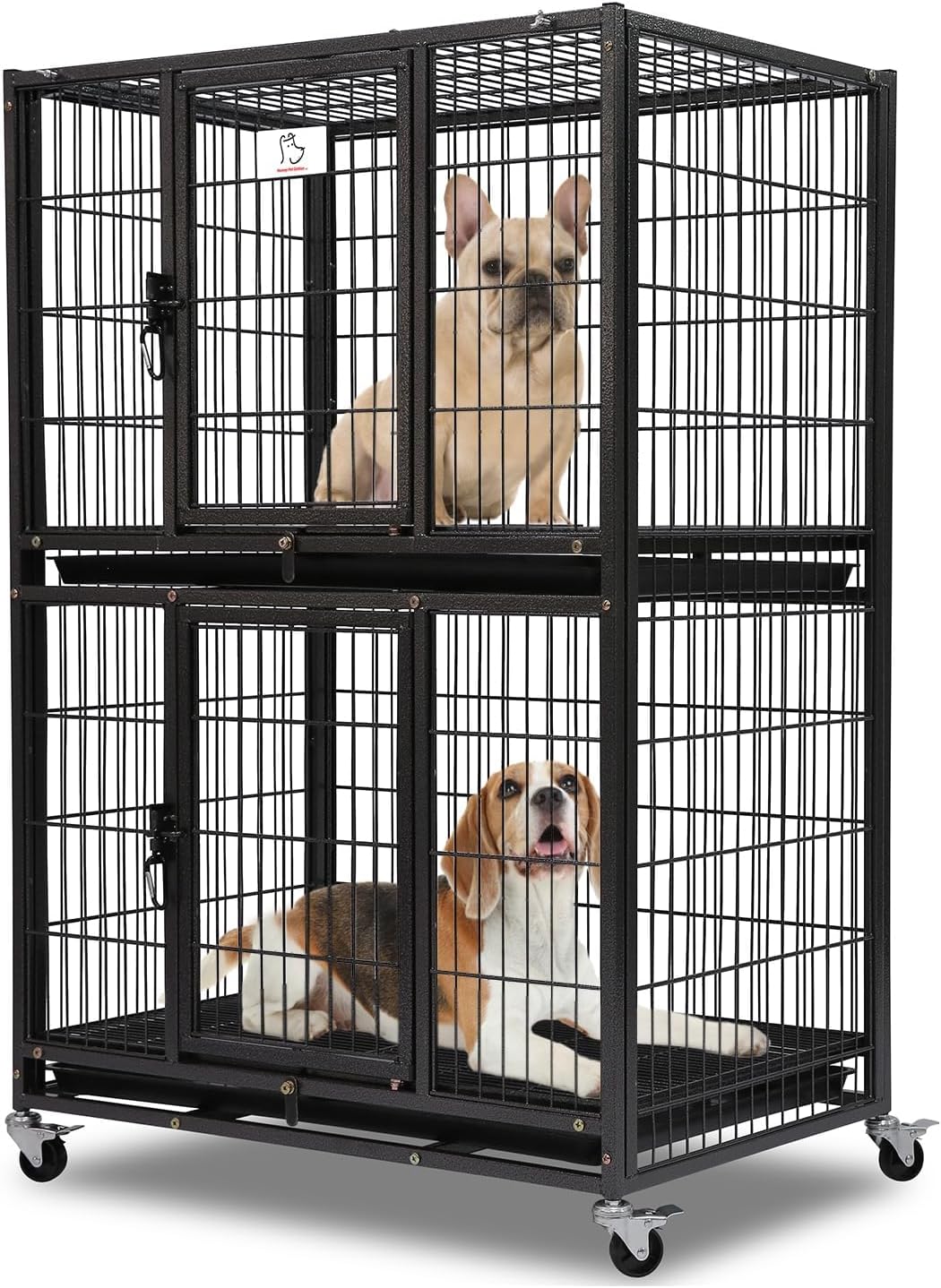 Homey Pet Six Packs 31 Inch Stackable Heavy Duty Dog Crate Cage Kennel with Four Lockable Wheels, Removable Tray, Escape Proof Wire Drop Dog Crates for Small Dogs (Two Tiers)