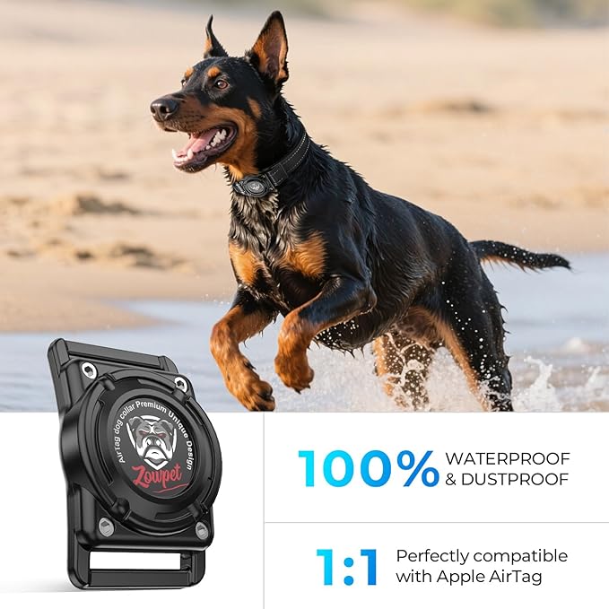 2025 Upgrade Airtag Dog Collar, Reflective Dog Collar with Airtag Holder, IP68 Waterproof| Metal Buckle| Ultra-Durable| Comfortable Padded, GPS Dog Collars for Medium Large Dogs (Black,M)