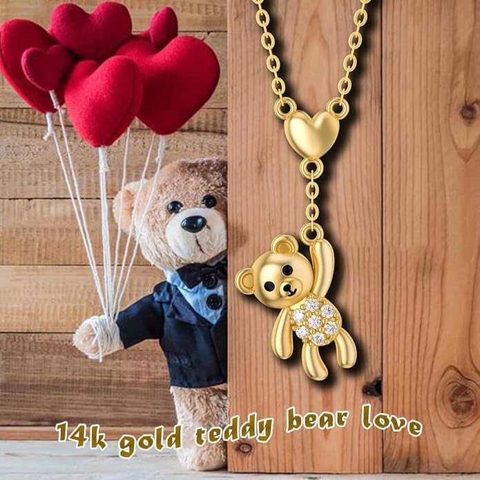 WSX 14K Real Gold Animal Necklace for Women, Bear/Cat/Rabbit/Elephant/Horse Pendant Charm Jewelry Gifts Mother Day Valentine Christmas