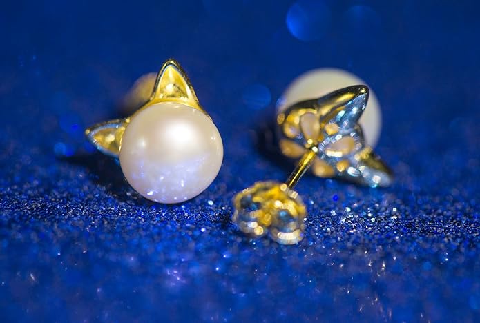 Wicary Cat Earrings Sterling Silver Pearl Earrings for Women Cat Stud Earring for Cat Lovers
