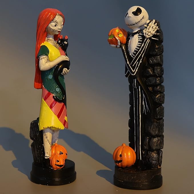 nezababy A Nightmare Before Christmas Figurines Jack Skellington Sally with Pumpkin Statues Sets Halloween Decoration Collection Gifts (2PCS)