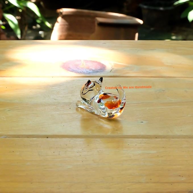 Handmade Cat Figures Glass Blown Art Chopstick Rest Dinner Decoration/Miniature Pet Animals/Collectible Figurines Gift Ideas/Tiny Ornament Cool Stuff Decor No.2