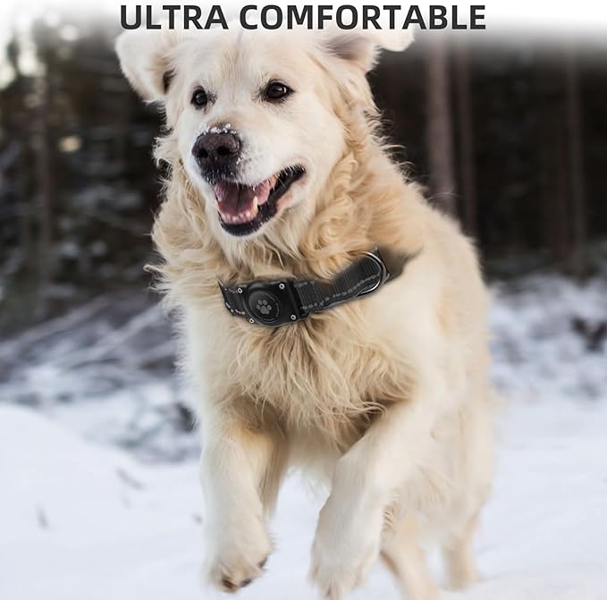 Airtag Dog Collar - 100% Waterproof Air tag Dog Collar Holder for Apple AirTag, Reflective, Soft Padded, Everlasting, GPS Dog Collar for Small Medium Large Dogs (Black, S)
