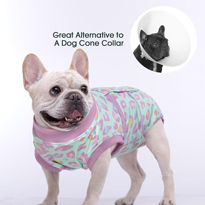 Kuoser Dog Recovery Suit for Dogs After Surgery,Professional Surgical Onesie for Female Male Dogs Spay Neuter,Soft Dog Surgery Suit Bodysuit for Abdominal Wounds Skin Disease,Light Purple Leopard XS