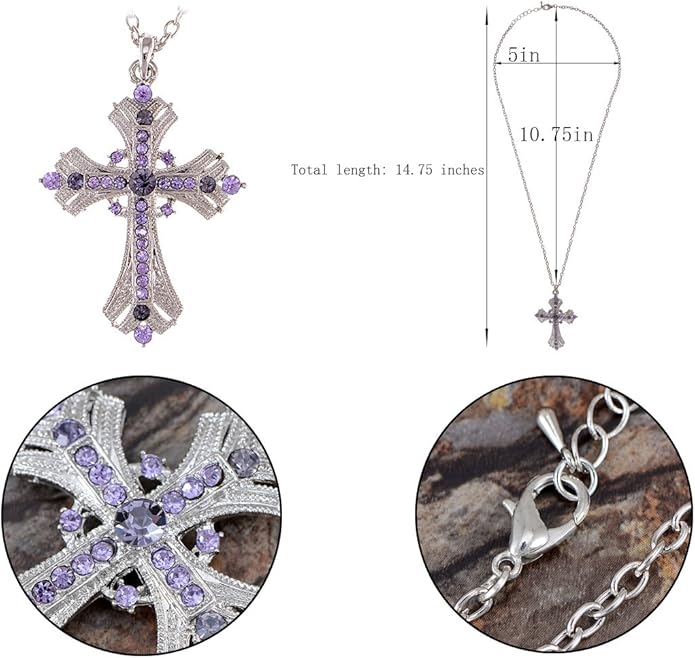 Alilang Silvery Tone Religious Cross Pendant Necklace w/Aquamarine Blue Or Clear Crystal Rhinestones
