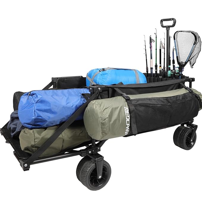 REDCAMP 49" Folding Dog Wagon Cart with Tailgate Heavy Duty, 300LBS Large Collapsible Extended Utility Cart Fishing Wagon with Extendable Rear End for Sports Shopping Pet