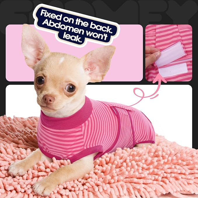 FUAMEY Recovery Suit for Dogs After Surgery,Soft Breathable Dog Bodysuit E-Collar & Cone Alternative Surgical Suit,Male Female Dog Neuter Spay Suits Anti Licking Wounds Onesie Rose Stripes XXL