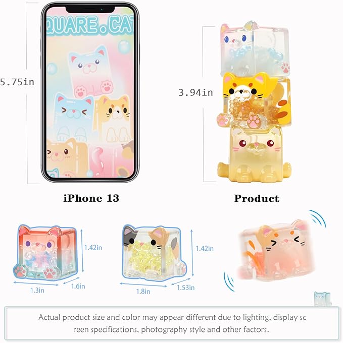 Square Cat Series Blind Pack (3PCs in one Bag) Random Design Cat Blind Box Figures Collectible Toys Cute Mystery Box Home Decorations Holiday Birthday Gifts